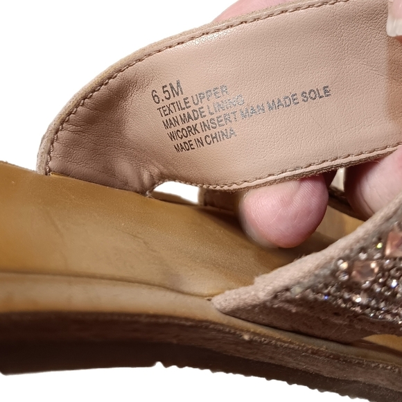 Gianni Bini Flat Slide Sandals Tan & Pink w/ Chic Bling Straps Women 6.5 Glamour - Picture 4 of 5